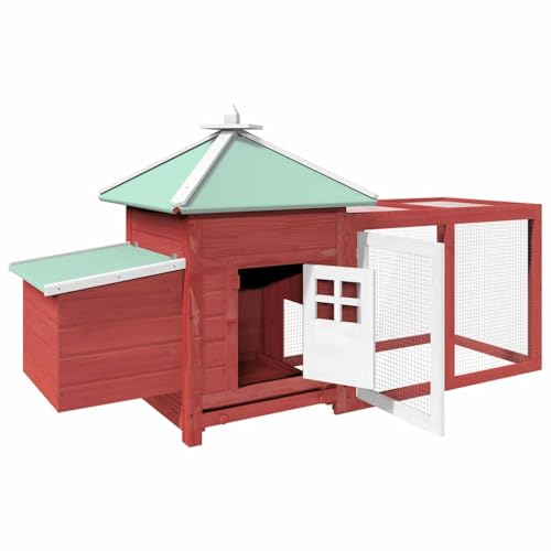 Large Chicken Coop, Red Solid Firwood Poultry Cage with Run, Outdoor Rectangular Hen House for Backyard, Galvanized Steel Wire Pen, 74.8 x 74.8 x 40.2 Inches - color: Red