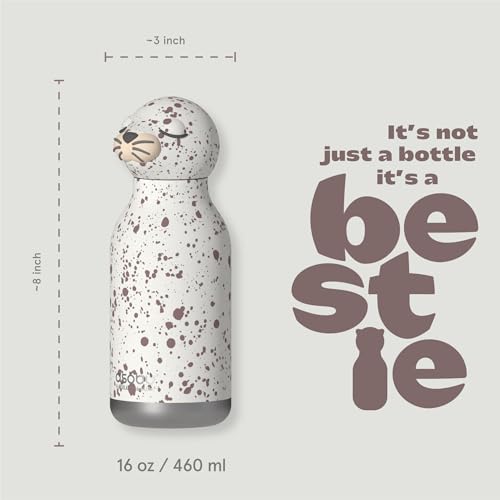 asobu Bestie Water Bottle, Cute Collectible Character, Leak Proof, BPA Free | 16 oz, Stays Cold 24 Hours, Double Wall Vacuum Insulation, Food Grade Stainless Steel, Spill Resistant, Great Gift Idea - color: Seal White