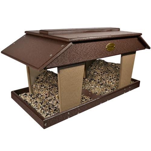 DutchCrafters Poly Post Mount Extra Large Double Hopper Bird Feeder, Outdoor Wild Bird Feeder for Outside, USA Amish Made (Brown & Weatherwood)