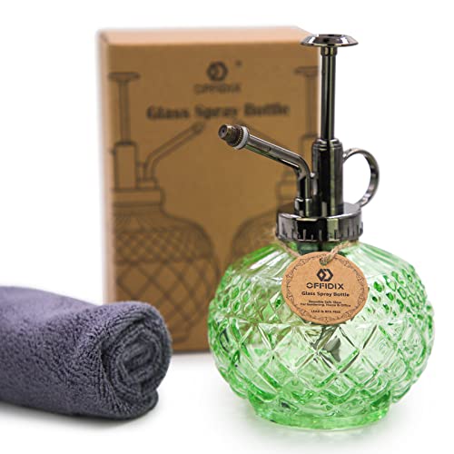 Plant Mister, Green Glass Fine Mist Spray Bottle for Plants 10 oz | Glass Spray Bottles with Plastic Bronze Top Pump, Vintage 300ML Small Watering Can for Gardening, Cleaning Table Decorative - color: F-Light Green