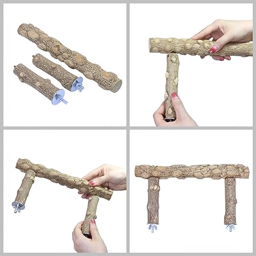 Bird Perch Stand,Natural Wood Cage Gym Toy Branch for Small Large Parrot | 100% Natural pepper wood, no chemical odor, non-slip grip, fits parakeets cockatiels conures African greys, easy install