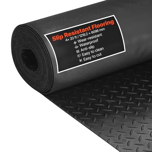 VEVOR Garage Floor Roll, 4 x 20 ft Garage Flooring Mat, 3 mm Thickened Rubber Diamond Plate Floor Protector Mat, Non-Slip, Wear-Resist, Waterproof, Easy to Clean for Warehouse, Gyms,Trailer, Black - size: 4 ft x 20 ft