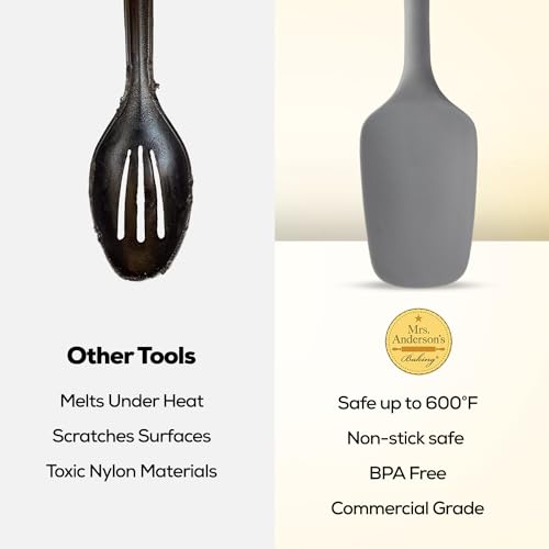 Mrs. Anderson’s Baking Silicone Spoon-Shaped Spatula, Flexible And Nonstick, One-Piece Design, Gray, For Mixing, Folding, Scraping, Baking, And Cooking - color: Gray, size: 11-Inch, Spoon-Shaped