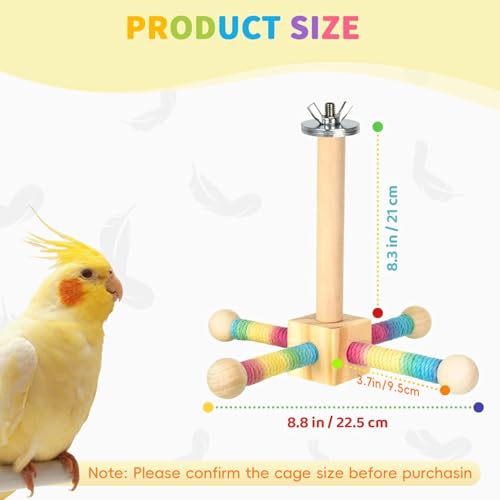 Birds Toy, 360° Interactive Rotating Bird Perch, Wooden Rotating Stand Toy, Bird Cage Accessories for Small & Medium Parrots, Parakeets, Cockatiels, Lovebirds, Budgies - color: Brown