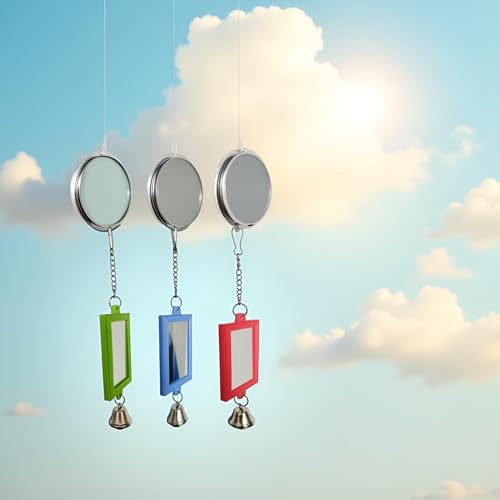 1Pc Random Color Pet Bird Mirror with Bell Interactive Parrot Toys for Budgies Parakeets Conures, Pet Supplies