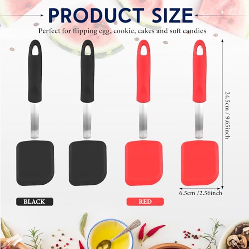 Gejoy 4 Pcs Silicone Cookie Spatula Turner Mini Brownie Spatula Flexible Silicone Spatulas Nonstick Cookware Heat Resistant No Scratch Flipper Baking Utensils for Egg Pancake(Red, Black) - color: Red, Black