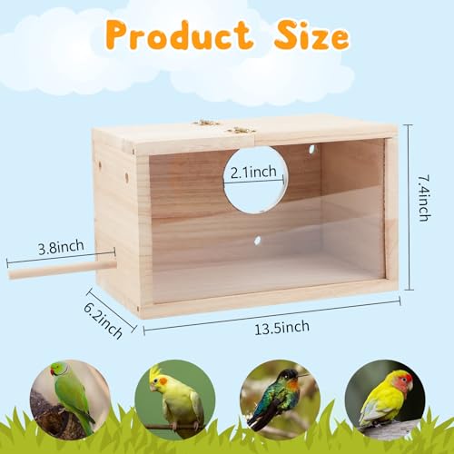 Rypet Parakeet Nesting Box, Cockatiel Bird Nest Box with Perch(XL) | Wood Bird Cage House, Transparent Thwartwise Design, Warm & Durable for Cockatiel Lovebirds Budgie Finch Parrotlets Canary - size: X-Large