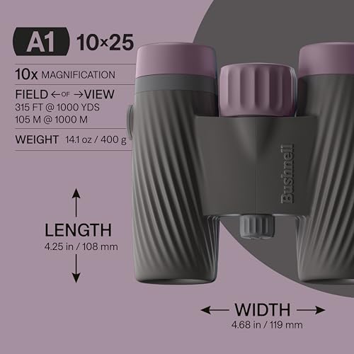 Bushnell A1 10x25 Binoculars Plum Purple | Waterproof, Fogproof, 10X Magnification, Fully Multi-Coated Lenses & Rubber Armor - color: Plum Purple, size: 10x25