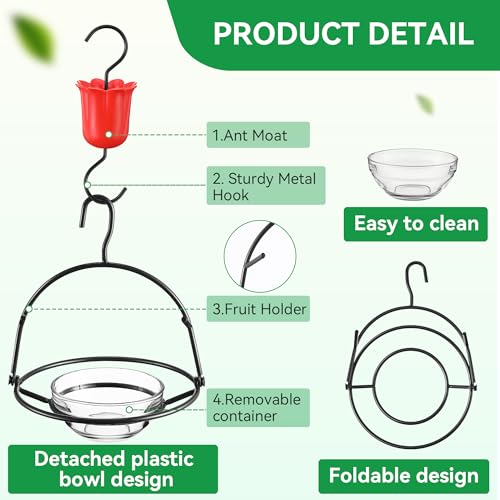 2 Pack Metal Oriole Feeders for Outdoors Hanging with Ant Moat and Fruit Holder, Oriole Feeder with Glass Bowl, Easy to Disassemble and Wash, Bird Feeder for Garden, Outdoor, Gift (Black)