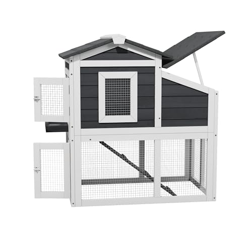 Chicken Coop for 2-4 Chickens, Chicken Run, Wooden Hen House | Asphalt Openable Roof, Non-Slip Ramp, Nesting Boxes,Pull-Out Removable Tray, Ideal for Backyard Outdoor Use - color: White