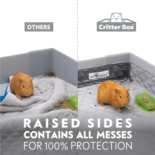 Paw Inspired Critter Box Cage Liner, Raised Sides, C&C 2x1 Size | Washable Fleece Bedding for Guinea Pigs Rabbits, Hamsters, Small Animals, Edge Protected Pee Pads - size: C&C 2x1 (14" Grids)