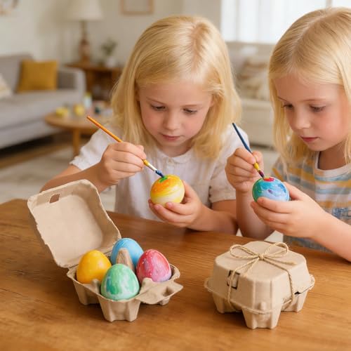 20 Pack Half Dozen Egg Cartons with Jute Twine，Cheap Bulk Empty Natural Pulp Eashter Eggs Storage Case，4 Count Square Eggs Cardboard Tray Holder for Family Farm Market Farm Storing