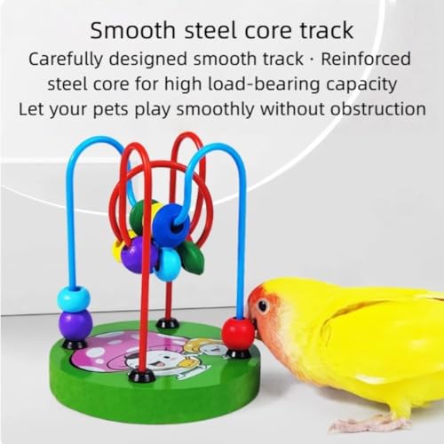 Bird Tabletop Training Toy, Bird Interactive Puzzle Toys with Colorful Beads, Parrot Perch with Colored Wooden Base for Lovebird Budgie Cockatiel Conure (Yellow) - color: Yellow