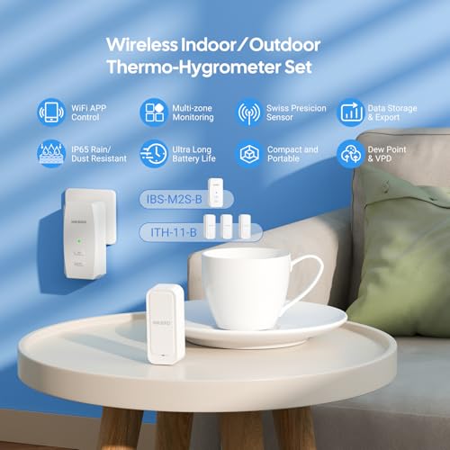 WiFi Hygrometer Thermometer with Swiss Sensor 3 Pack, Bluetooth 5.0 Dual Mode, 300-Day Data Storage, 9-Month Battery, IP65 Waterproof for Home, Greenhouse, Reptile Tank