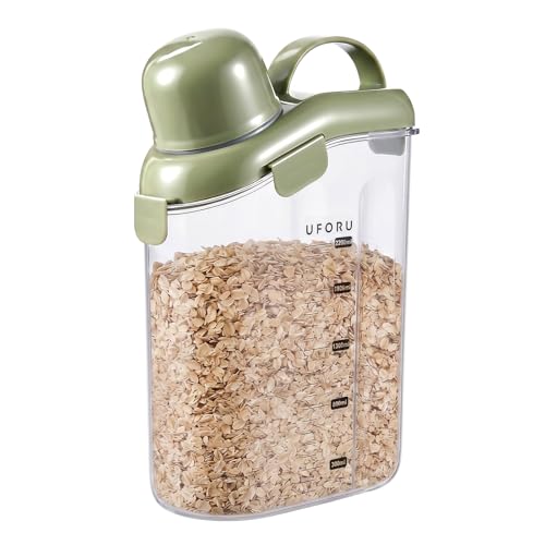 UFORU Cereal Container Storage,Rice Dispenser with Airtight Lid for Kitchen | Clear food storage container with easy pour design for rice, cereal, grains, flour, keeping pantry shelves neat and organized - color: 3L Green