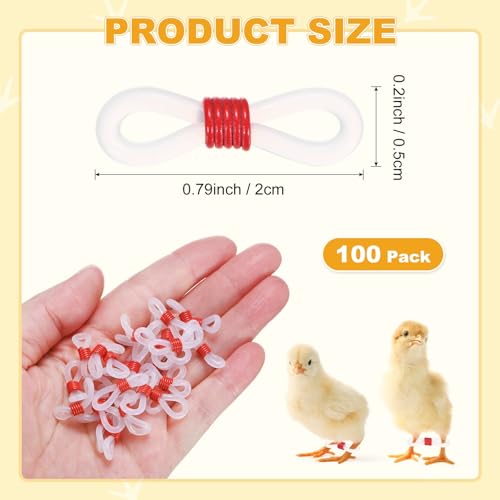 M METERXITY 100-Pack Adjustable Chick Leg Bands, 0.79" x 0.2" Silicone Chicken Leg Brace for Chicks/Ducks/Birds [Red] Poultry Leg Bands - color: Red