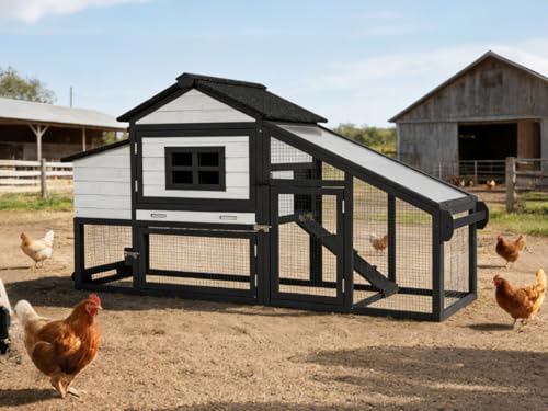 GUTINNEEN Large Chicken Coop with Wheels, Expandable Mobile Chicken House for Outdoor Use, Hen House Poultry Cage with Nesting Box, Leakproof Pull-Out Tray & UV-Resistant Roof – Black - color: (Black)