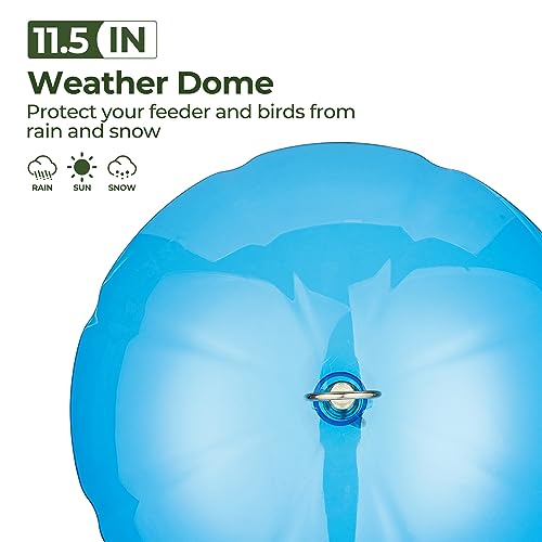 Kingsyard Weather Squirrel Baffle for Bird Feeder Hanging, Rain Guard Cover | 11.5 in, Made of Sturdy Plastic, Metal Hook, Ready to Use, Fits Most Feeders Outdoors, Weatherproof, Easy to Clean, Blue - color: Blue