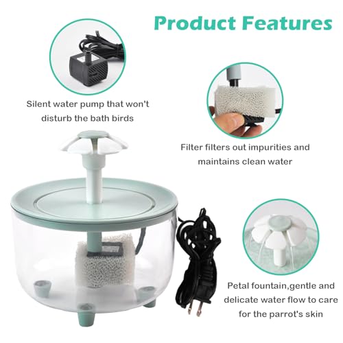Automatic Bath for Birds,Parrot Bathtub with Petal Fountain Circulating Filter Cage Bird Bath Shower Cockatiel Bird Bath for Indoor Parakeets Budgie Cockatiels Small Feathered Pet