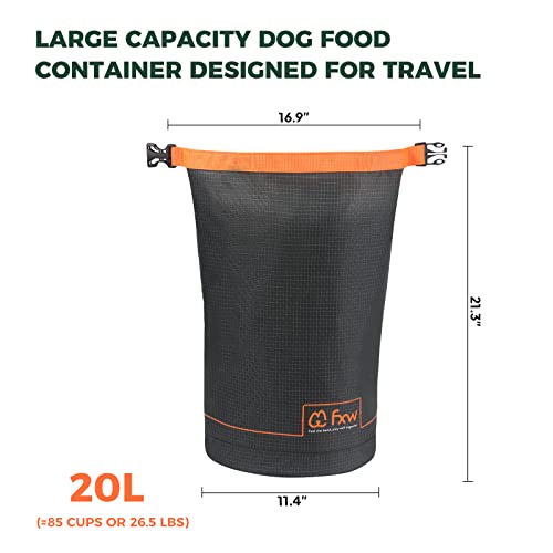 FXW Dog Food Travel Bag, Large Capacity for Travel Kibble Storage, 85 Cups | for RV Road Trips, Camping, Longterm Dog Boarding, Freshness Support, Odor Control, Easy Pouring - size: 20L