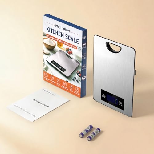 Food Scale, Digital Kitchen Scale with Hanging Loop, 11lb Baking Scale | 1g Accuracy, g/oz,etc.5 Unit Conversion, Tare Function, Fingerprint-Resistant Steel, Suitable for Cooking, Baking ,Meal Prep - color: Silver