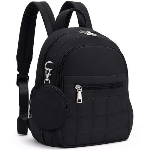 Mini Backpack for Women, Anti Theft RFID Small Travel Backpack | Compact Backpack with Built-in RFID Wallet(5 Slots) & Coin Purse, 10-Pocket Fits 11" Tablet, Puffer Nylon, Daily & Work - color: Black