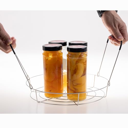12in Stainless Steel Canning Rack, Heat Resistant Silicone Handles | Silver Stainless Steel Canning Rack for Regular Mouth and Wide Mouth jar, Holds 6 Quart or 7 Pint Jars in Pressure Canner Pot - color: Canning Rack