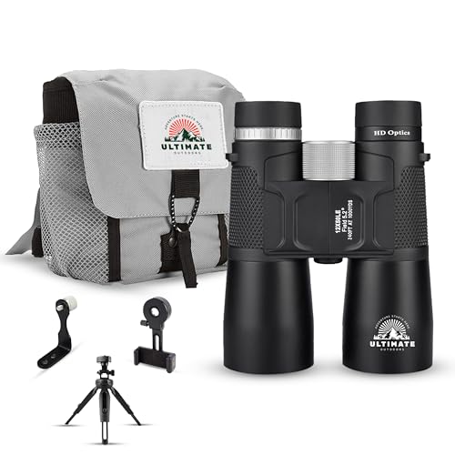 Ultimate Outdoors 12x50 HD Binoculars for Adults – Powerful Waterproof Binoculars with Phone Adapter & Tripod Mount | BaK-4 Prism for Bird Watching, Hunting, Stargazing, Travel & Cruise | Waterproof, Phone Adapter & Tripod Mount, BaK-4 Prism, Bird Watchin