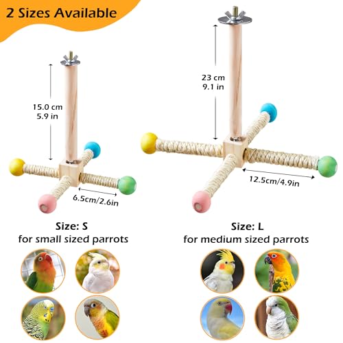 Large Bird Perch Toy, Interactive Wooden 360° Spinning Cage Toy(L) | Exercise Wheel Quaker Toy, Enrichment Bird Cage Accessories Perch Toys for Medium-sized Birds Cockatiel Ring-necked Caique - size: Large (no bells)