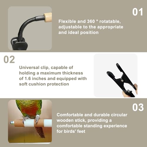 Adjustable Bird Perch Stand with Clip,Portable Parrot Stand, Bendable Bird Training Perch for Cockatiels, Conures, Lovebirds and Medium