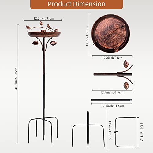 VEWOGARDEN Retro Bird Bath for Outside Garden 12" Birdbath with Metal Stakes, Bird Bath and Feeder for Yard Patio Decor - color: Vintage Bronze