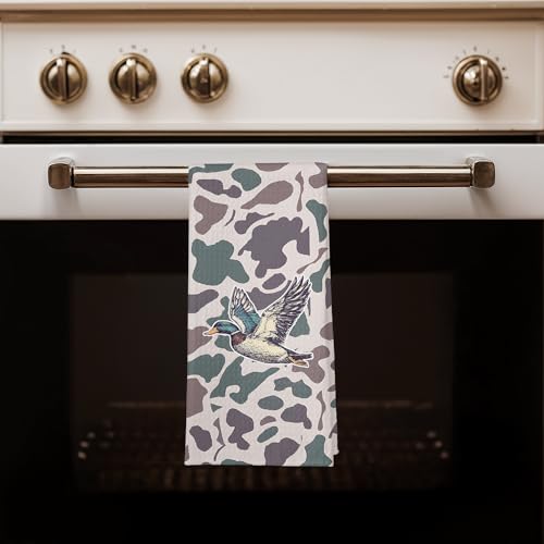 Vintage Camo Mallard Duck Kitchen Towels, Duck Hunting Accessories Dish Tea Towels for Kitchen, Camouflage Farm Animal Decorative Hand Towels for Bathroom, 16x24 Inches - color: Color 01