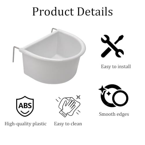 2Pcs Plastic Bird Cage Feeder Cup with Metal Hanging Hooks, Food and Water Bowl for Parakeets, Budgies, Parrots and Small Birds(White)