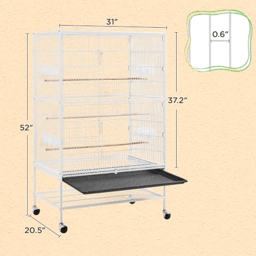 Yaheetech 52inch Bird Cage Extra Large Parakeet Parrot Cage for Lovebird Cockatiel Conure Finch with Rolling Stand White - color: White, size: 31.1"L x 20.4"W x 52.0"H
