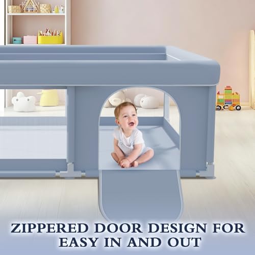 XVISHX 50 x 50 Inch Baby Playpen, Playpen for Babies and Toddlers, Baby Play Pen Playard for Indoor & Outdoor Active Center Game Fence, with Skin-Friendly Fabric and Soft Breathable Mesh, Grey - size: 50 × 50 Inch
