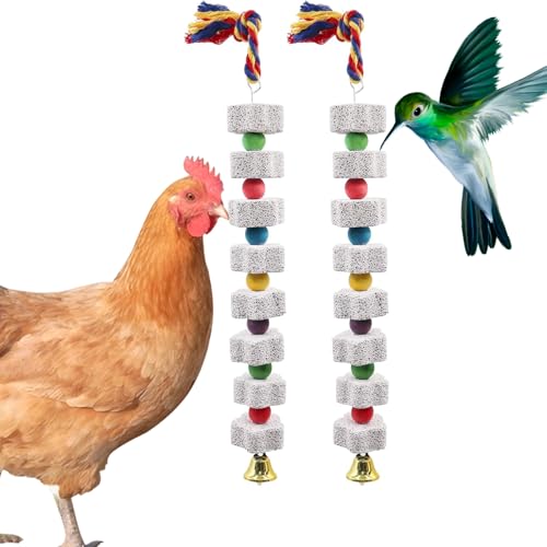 KABASI 2Pack Mineral Block Chicken Chewing Toy, Bird Beak Grinding Stone | with Bells, Chicken Coop Calcium StoneAccessories for African Grey, Budgies Cockatiels Parrot Hens Geese Ducks Hamster Rabbit