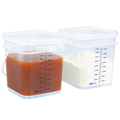 DEMORA Large Square Food Storage Containers with Airtight Lids for Soup Flour 4 Quart (4000ml), Graduated Reusable Plastic Food Containers Clear Buckets for Kitchen Pantry, BPA Free, 2 Pack