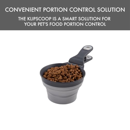 Dexas Popware for Pets Collapsible Klip Scoop, 3-in-1 Pet Food Scoop, Measuring Cup and Bag Clip, 1 Cup Capacity, Light Gray - color: Light Gray, size: 1 Cup Capacity