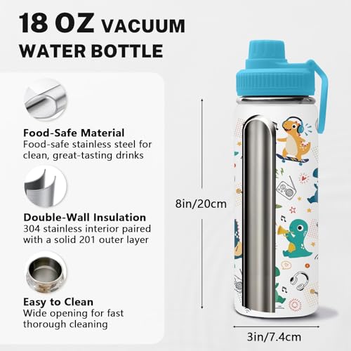 Dinosaur 18oz Water Bottle, with 2 Lids Handle, Insulated Sport Cup | 18oz Stainless Steel Travel Tumbler,Reusable Leak proof Anti Slip Boot Mug, Christmas Birthday Dinosaur Gift for Son - color: Dinosaur