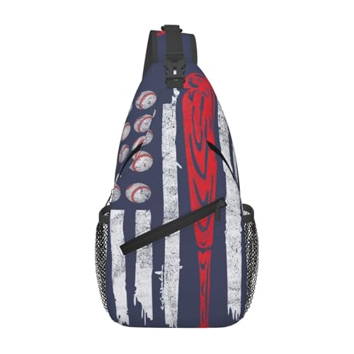 Baseball American Flag Sling Backpack Crossbody Shoulder Bag Chest Bag Travel Chest Pack Casual Daypack For Women Men Hiking Sports Working - color: Black1