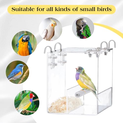 2 Pieces No Mess Bird Feeder for Cage Automatic Acrylic Bird Feeder Seed Food Catcher for Parakeet Canary Cockatiel Parrot Finch Canary 5.1 x 5.1 x 4.3 Inches