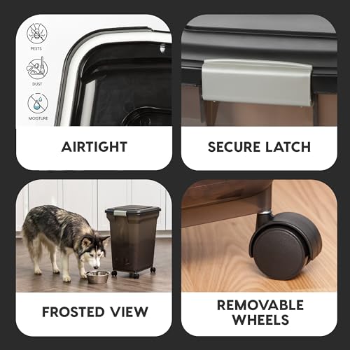 IRIS USA Dog Food Storage Container, Up to 40 lbs, Smoke, Made in USA | Wheels for Mobility, Airtight Seal, BPA-Free, Best for Bird Seed, Cat food, Cat Litter, Chicken Feed, Pellets - color: Smoke, size: 40 lbs