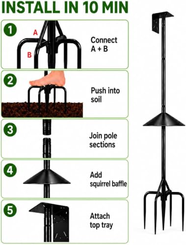 Bird Feeder Pole with Squirrel Baffle, 76 Inch Heavy Duty Bird House Pole Stand, 1-Inch Diameter Outdoor Pole Mount for Bird Houses & Hanging Feeders