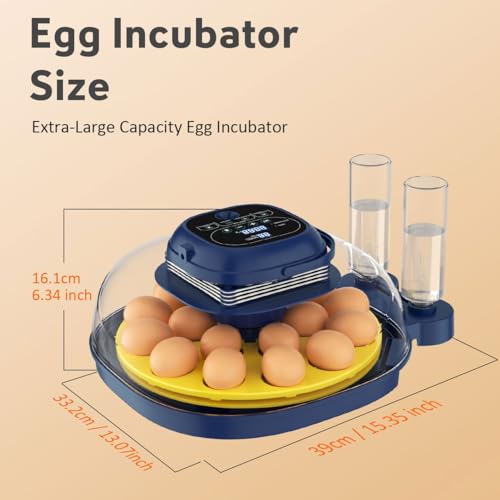 18 Egg Incubator for Hatching Eggs with Automatic Turning, Digital Temperature & Humidity Control, Built-in Egg Candler & Auto Water Refill, 360° Clear View for Chicken - color: Deep Blue+Yellow
