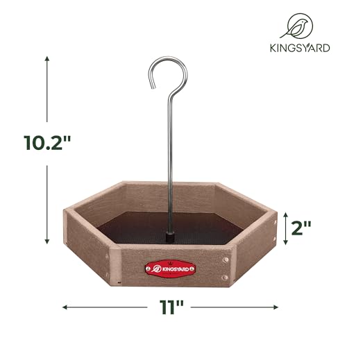 Kingsyard Hanging Platform Bird Feeder for Outdoors, Deep Tray, Brown | Weather-Resistant Recycled Poly Lumber, Fast-Draining Metal Mesh Base, Easy to Clean, Holds Up to 3 lb of Seed - color: Brown