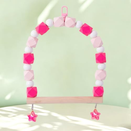 Birds Swing Parrot Hanging Toy Wooden Perch Bird Chew Toys for Love Birds，Parakeet，Cockatiel, Mynah, Budgerigar (Pink Rose, Medium) - color: Pink Rose