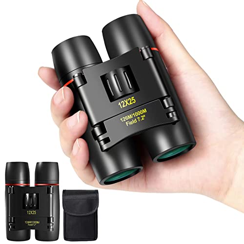 12X25 Mini Pocket Binoculars for Adults Kids Camping Hiking Travel | Compact Binocular, Small Lightweight, Foldable, Clear Vision for Bird Watching, Travel, Opera Concert, Cruise, Football