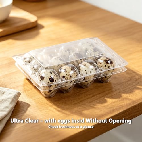120 Pack Quail Egg Cartons 12 Grid, Heavy Duty Snap Lock Clear Plastic Small Egg Container, Stackable Bulk Tray for Quail Pigeon Button Eggs - Not for Chicken Eggs