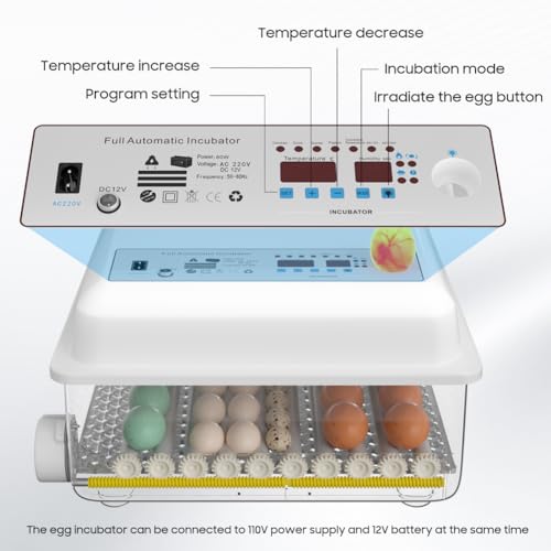 36 Egg Incubator with Automatic Egg Turning and Humidity Control, Incubators for Hatching Eggs, Chicken, Ducks, Goose, Pigeon, Quail, Parrot Incubator for Farm, Lab, Home (White)