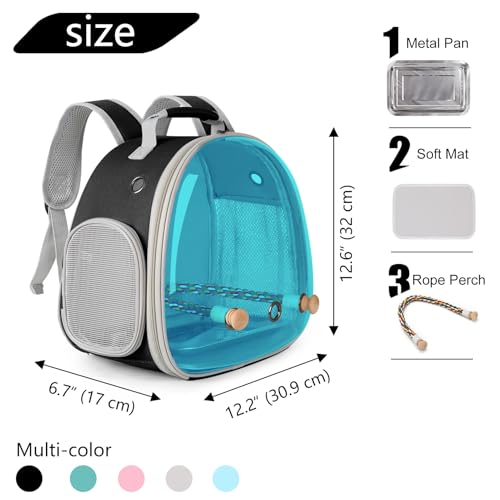 Polarized Tinted Blue Bubble Small Bird Carrier Travel Cage, Portable Bird Carry Backpack with Stainless Steel Tray and Standing Perch for Parakeet Cockatiel Budgies - color: Blue